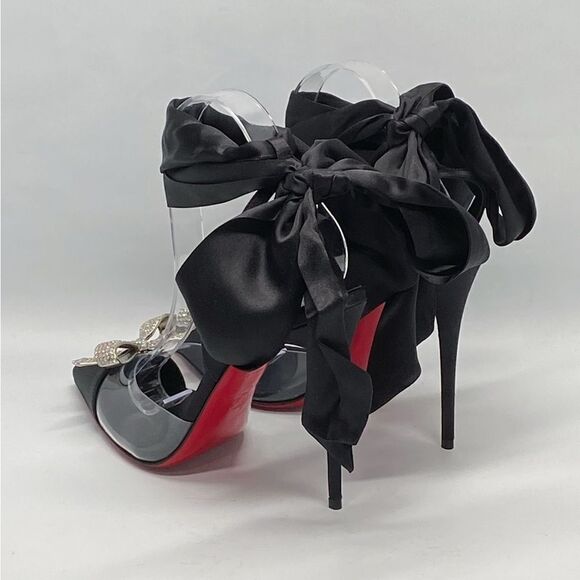 Christian Louboutin ASTRINODO DU DESERT Crystal Bow Silk Tie Heels size 39 - Picture 7 of 11
